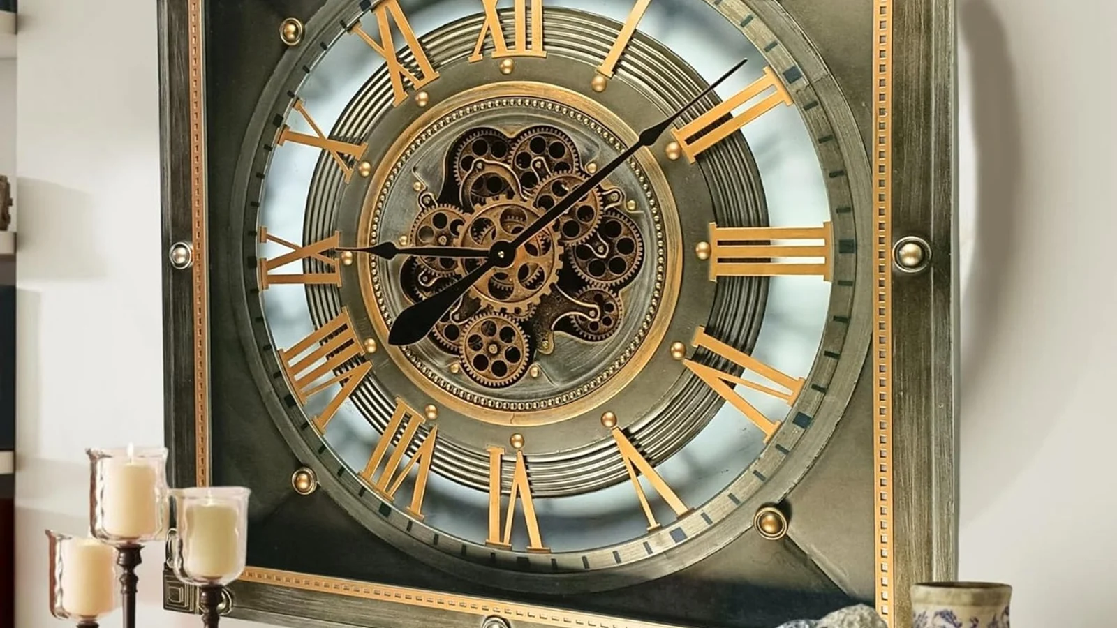 warm office wall clock and office workflow scene