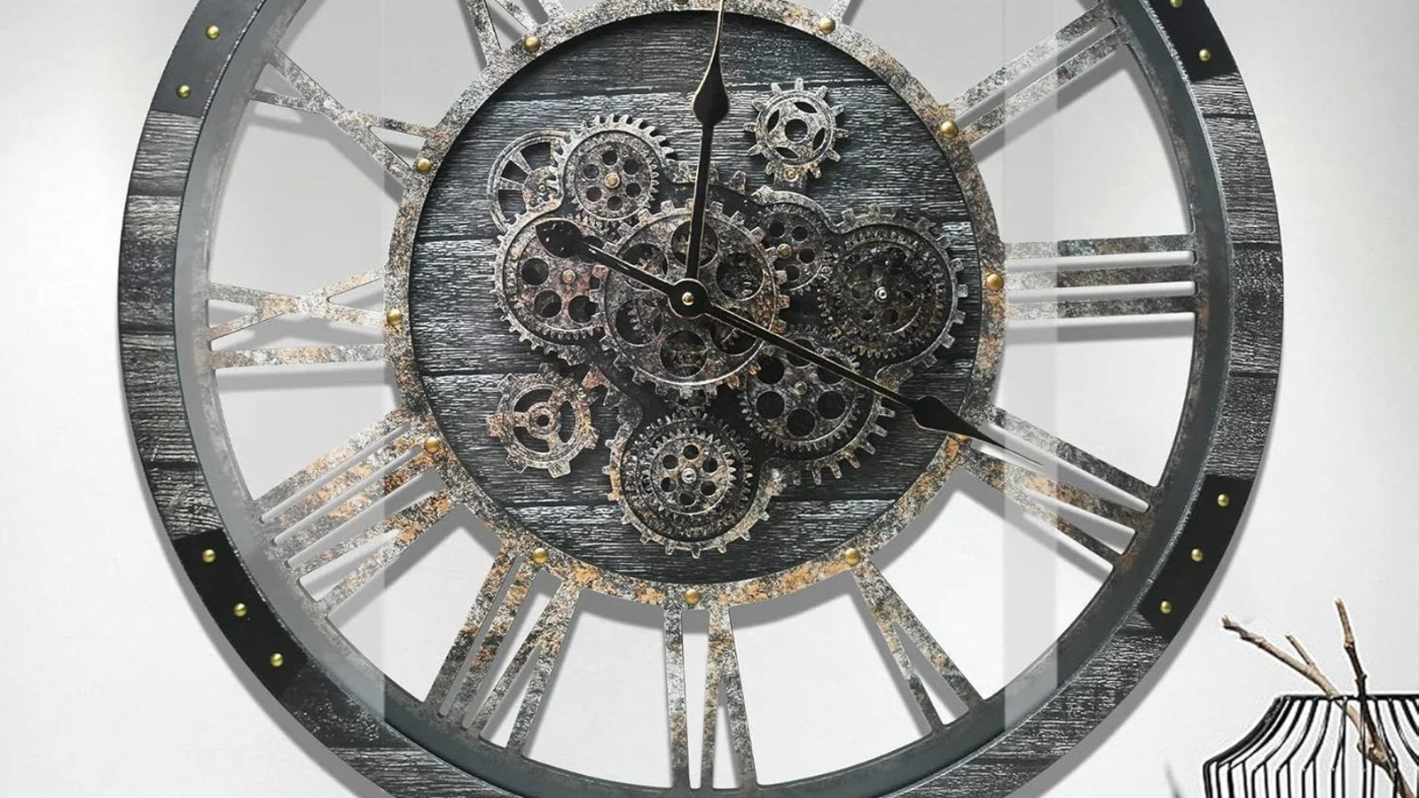 warm office wall clock and office workflow scene